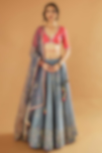 Grey Pure Silk Karchobi Embroidered Bridal Lehenga Set by Sihali Jageer at Pernia's Pop Up Shop