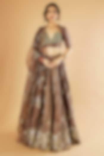 Copper Brown Pure Silk Karchobi Embroidered Bridal Lehenga Set by Sihali Jageer at Pernia's Pop Up Shop
