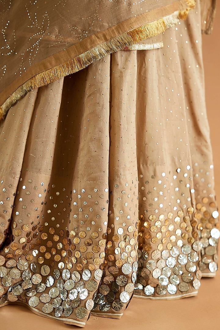 Beige Brown Pure Silk Mukaish Embroidered Wedding Lehenga Set by Sihali Jageer at Pernia's Pop Up Shop