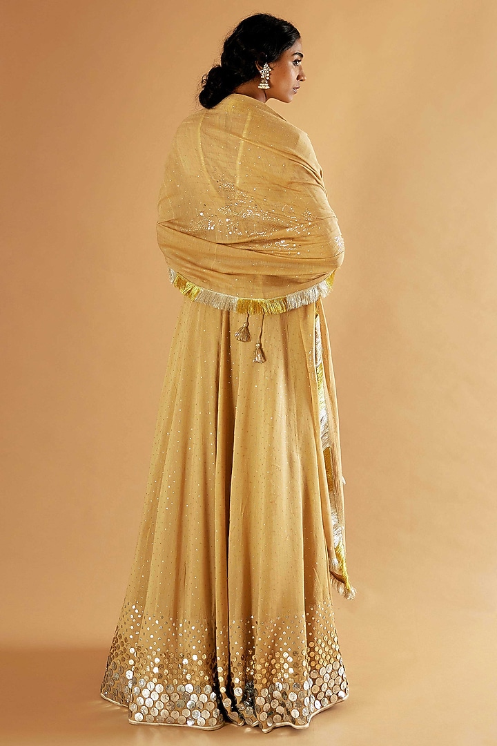 Beige Pure Silk Mukaish Embroidered Wedding Lehenga Set by Sihali Jageer at Pernia's Pop Up Shop