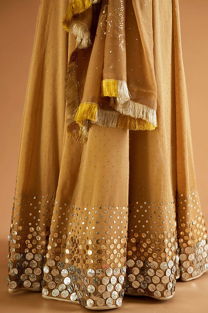 Beige Pure Silk Mukaish Embroidered Wedding Lehenga Set by Sihali Jageer at Pernia's Pop Up Shop