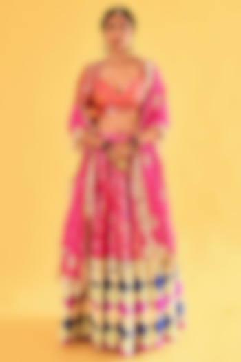 Rani Pink Pure Banarasi Poth Patchwork Bridal Lehenga Set by Sihali Jageer at Pernia's Pop Up Shop