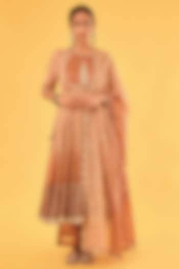 Ochre Ombre Pure Mul Chanderi Zardosi Embroidered Bridal Anarkali Set by Sihali Jageer at Pernia's Pop Up Shop