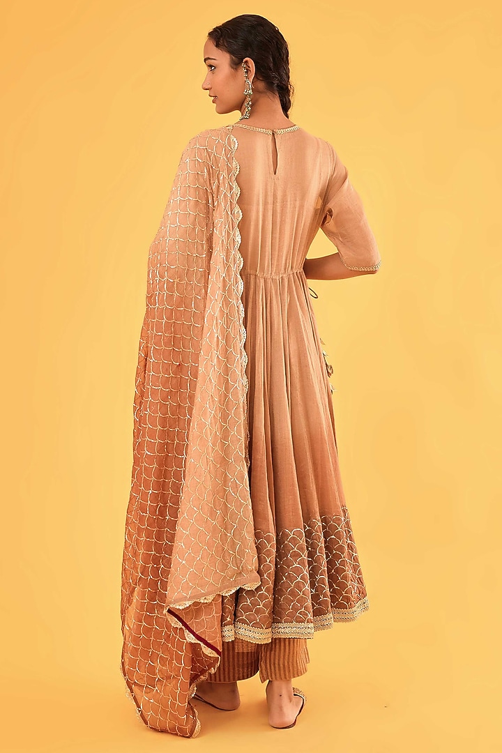 Ochre Ombre Pure Mul Chanderi Zardosi Embroidered Bridal Anarkali Set by Sihali Jageer at Pernia's Pop Up Shop