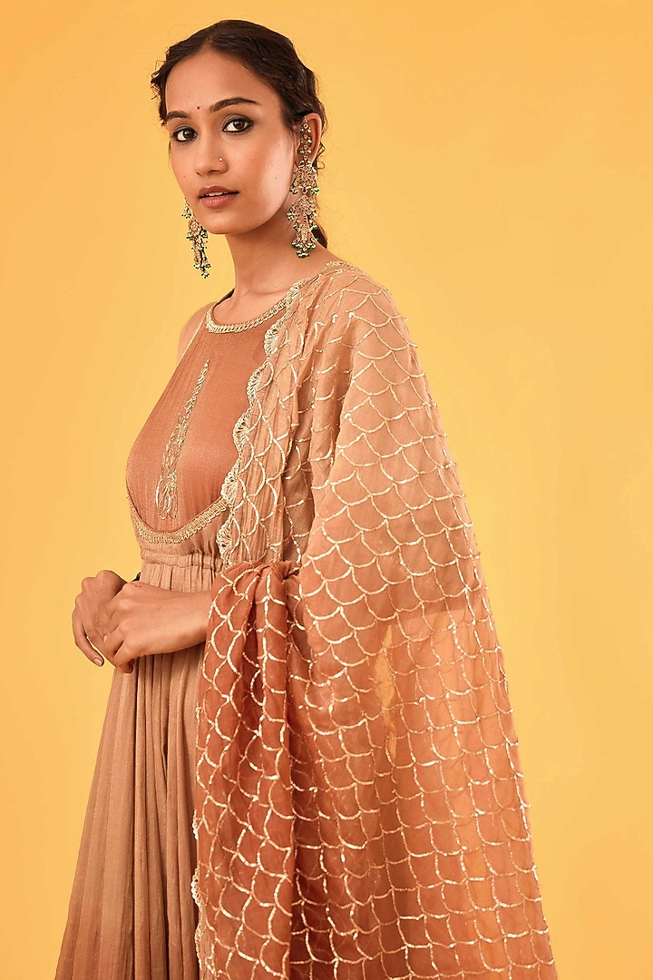 Ochre Ombre Pure Mul Chanderi Zardosi Embroidered Bridal Anarkali Set by Sihali Jageer at Pernia's Pop Up Shop