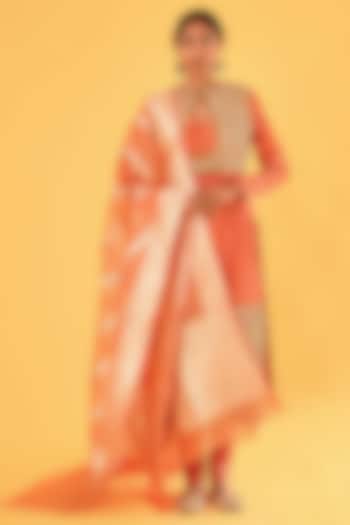 Brick Red Pure Silk Zardosi Embroidered Kurta Set by Sihali Jageer at Pernia's Pop Up Shop