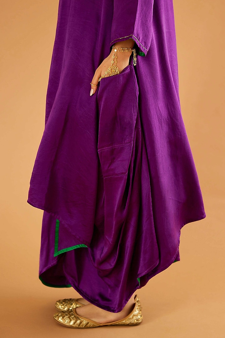 Purple Mashru Silk Karchobi Embroidery A-Line Kurta Set by Sihali Jageer at Pernia's Pop Up Shop