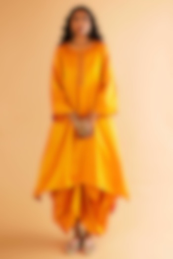 Mustard Mashru Silk Karchobi Embroidery A-Line Kurta Set by Sihali Jageer at Pernia's Pop Up Shop