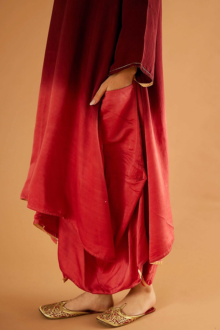 Red & Burgundy Ombre Mashru Silk A-Line Kurta Set by Sihali Jageer at Pernia's Pop Up Shop