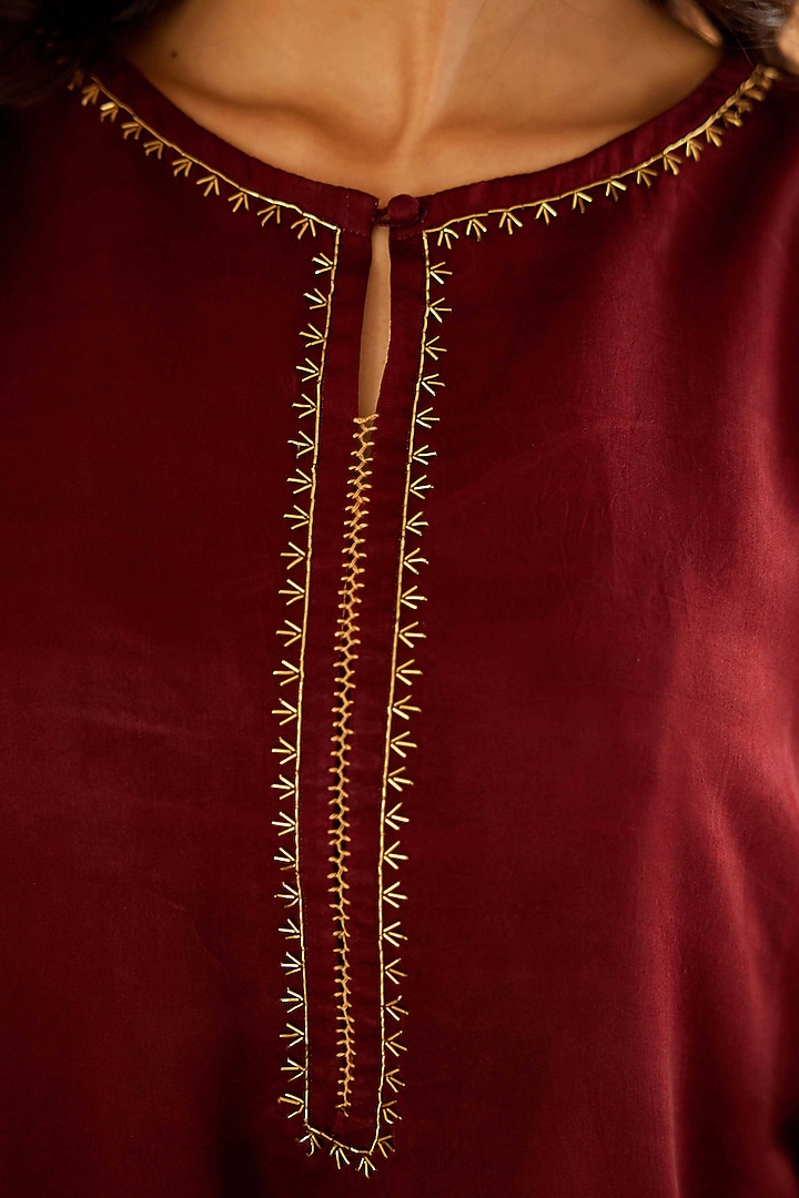 Red & Burgundy Ombre Mashru Silk A-Line Kurta Set by Sihali Jageer at Pernia's Pop Up Shop