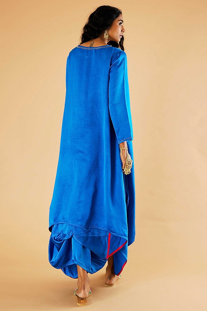 Blue Mashru Silk Karchobi Embroidery A-Line Kurta Set by Sihali Jageer at Pernia's Pop Up Shop