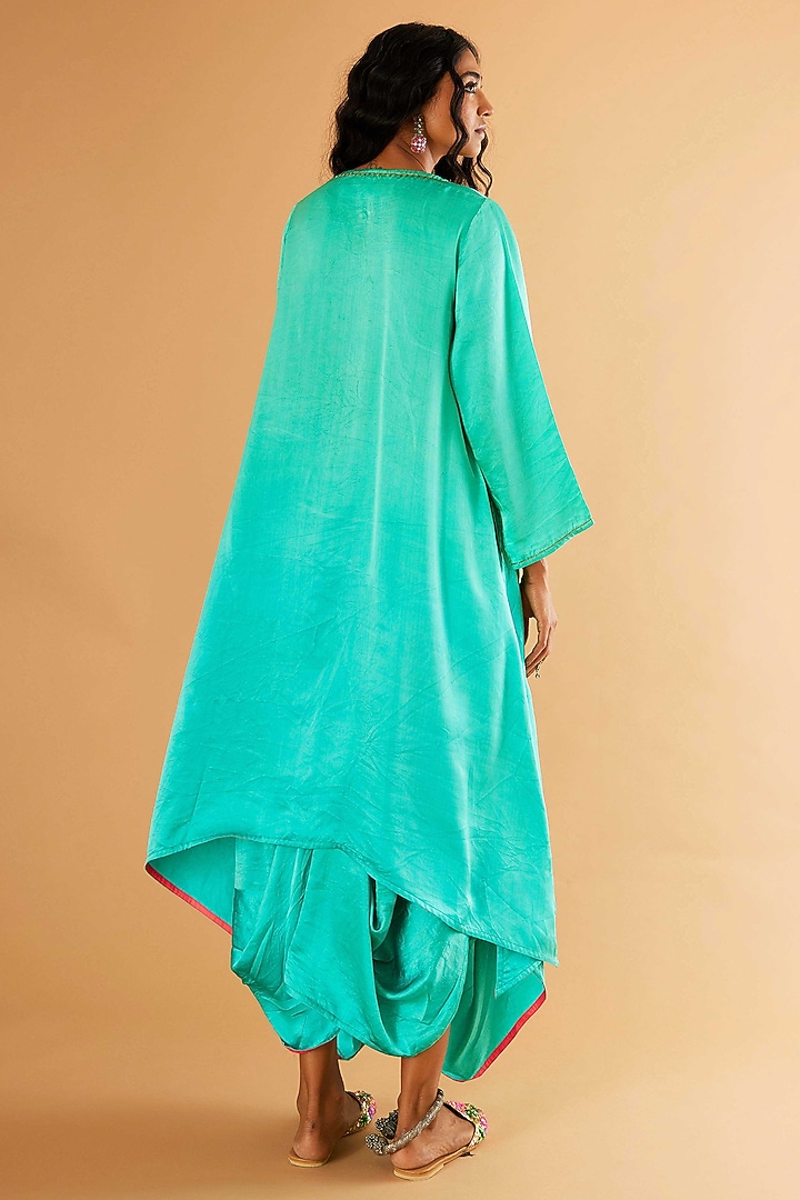 Firozi Blue Mashru Silk Karchobi Embroidery A-Line Kurta Set by Sihali Jageer at Pernia's Pop Up Shop