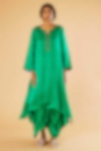 Green Mashru Silk Karchobi Embroidery A-Line Kurta Set by Sihali Jageer at Pernia's Pop Up Shop