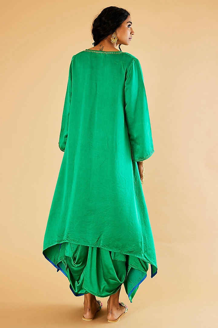 Green Mashru Silk Karchobi Embroidery A-Line Kurta Set by Sihali Jageer at Pernia's Pop Up Shop