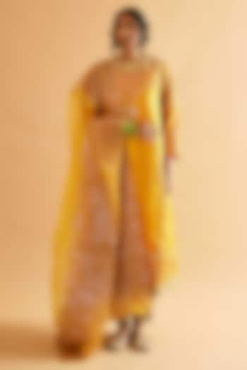 Mustard Mashru Silk Mirror Embroidered Kurta Set by Sihali Jageer at Pernia's Pop Up Shop