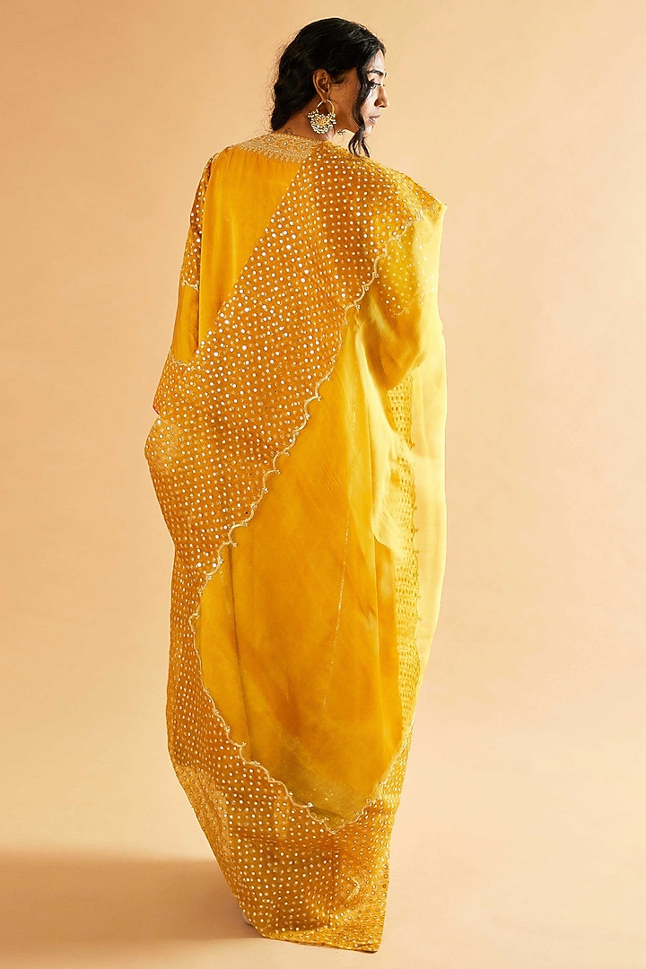 Mustard Mashru Silk Mirror Embroidered Kurta Set by Sihali Jageer at Pernia's Pop Up Shop