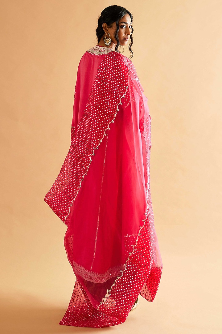 Rose Pink Mashru Silk Mirror Embroidered Kurta Set by Sihali Jageer at Pernia's Pop Up Shop