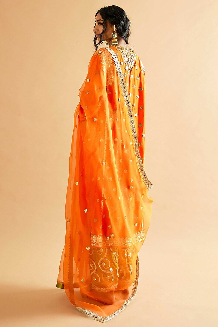 Orange Pure Silk Gota Embroidered Kalidar Kurta Set by Sihali Jageer at Pernia's Pop Up Shop