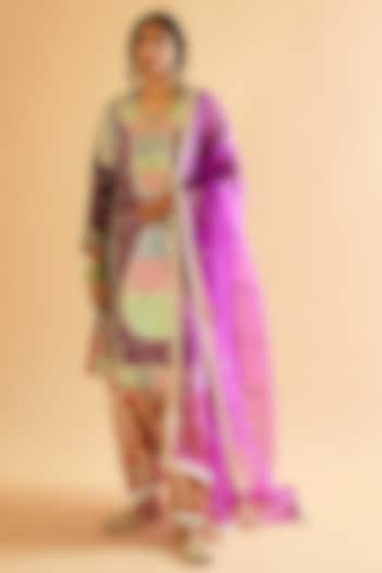 Purple Pure Silk Gota Embroidered Kalidar Kurta Set by Sihali Jageer at Pernia's Pop Up Shop