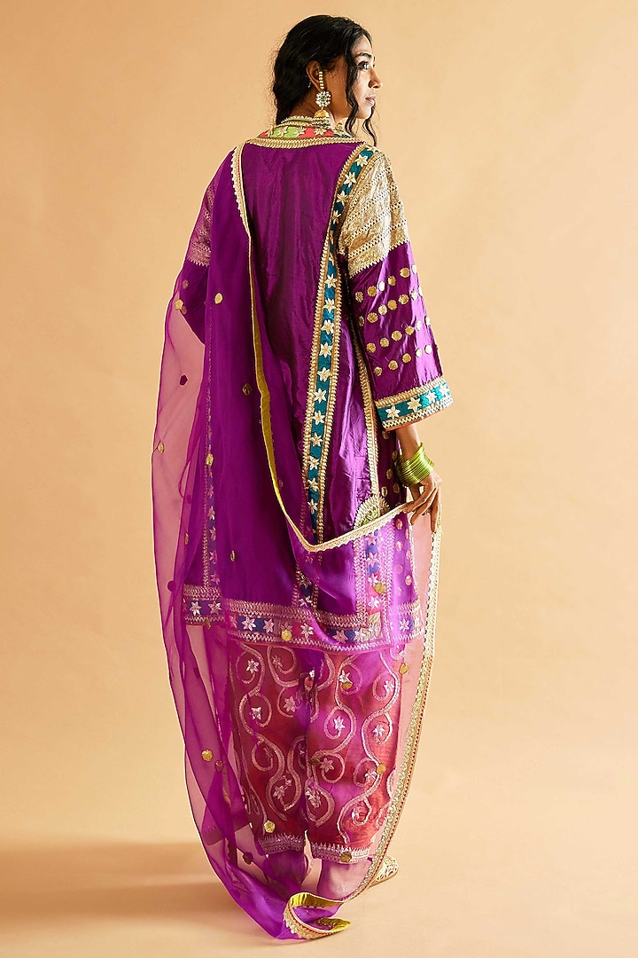 Purple Pure Silk Gota Embroidered Kalidar Kurta Set by Sihali Jageer at Pernia's Pop Up Shop