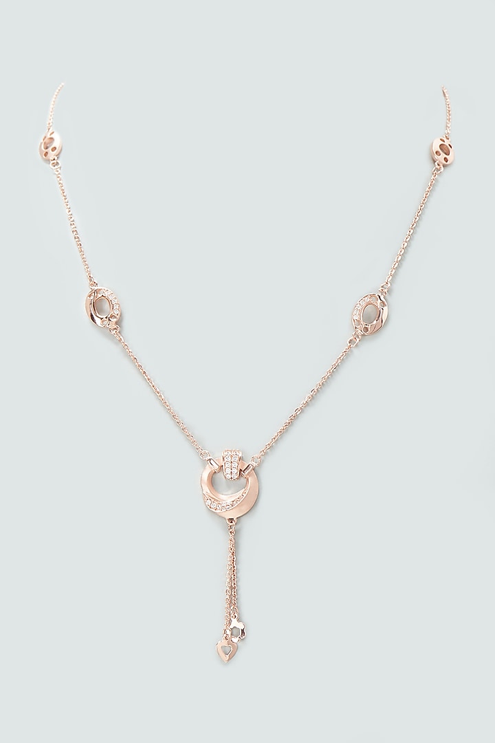 Rose Gold Finish Cubic Zirconia Necklace In Sterling Silver by Silberry