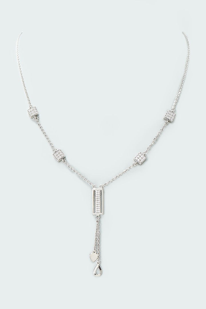 White Rhodium Finish Cubic Zirconia Necklace In Sterling Silver by Silberry