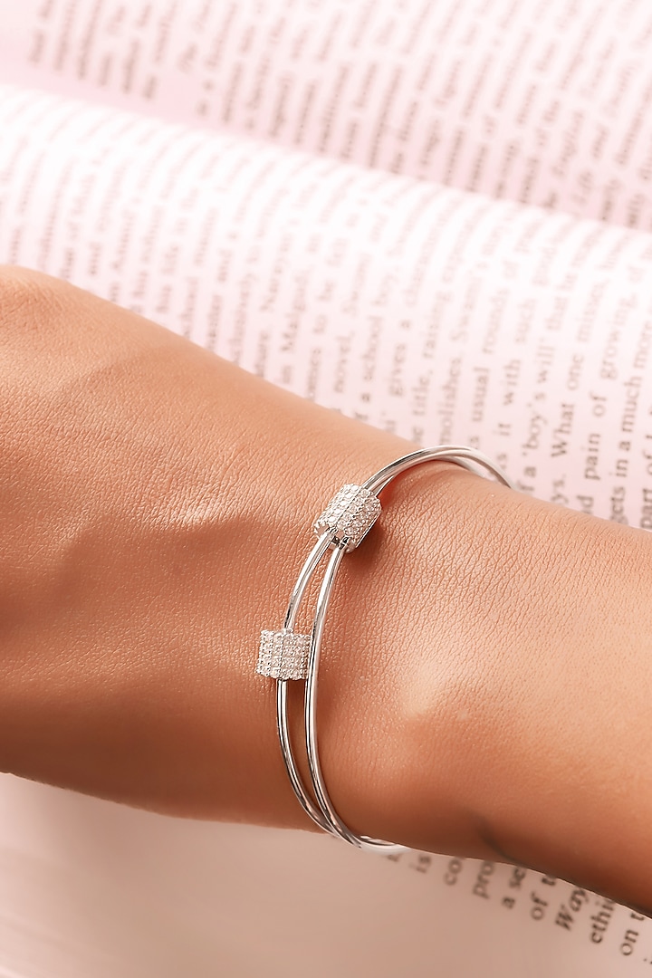 White Finish Crystal Bracelet In Sterling Silver by Silberry