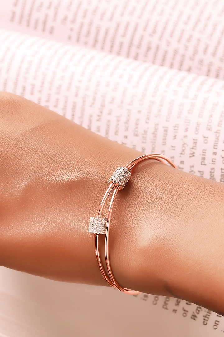 Rose Gold Finish Crystal Bracelet In Sterling Silver by Silberry