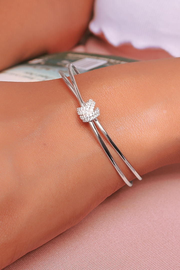 White Finish Cubic Zirconia Knot Bracelet In Sterling Silver by Silberry