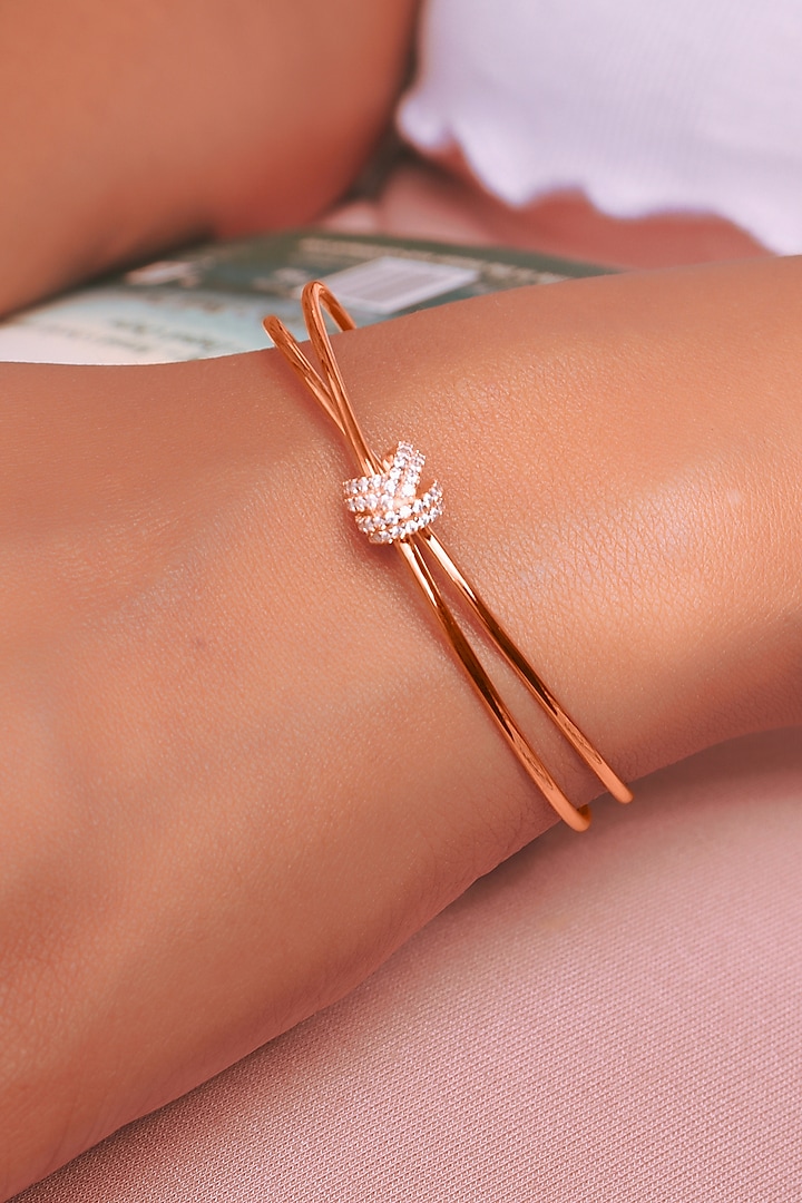 Rose Gold Finish Cubic Zirconia Knot Openable Bracelet In Sterling Silver by Silberry