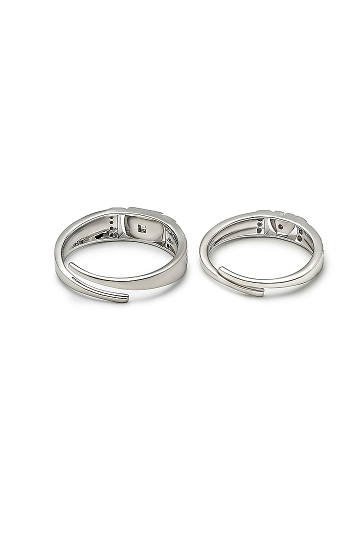 White Rhodium Finish Cubic Zirconia Adjustable Couple Rings (Set of 2) In Sterling Silver by Silberry at Pernia's Pop Up Shop