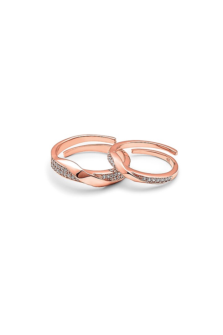 Rose Gold Finish Cubic Zirconia Adjustable Couple Rings (Set of 2) In Sterling Silver by Silberry at Pernia's Pop Up Shop