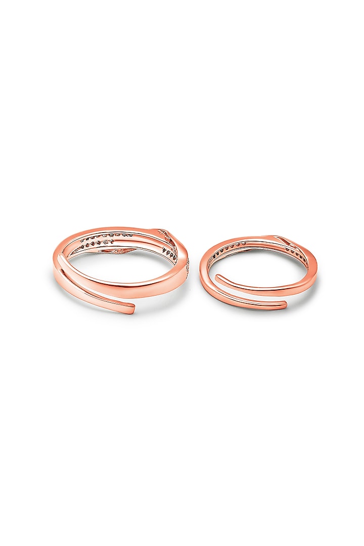 Rose Gold Finish Cubic Zirconia Adjustable Couple Rings (Set of 2) In Sterling Silver by Silberry at Pernia's Pop Up Shop