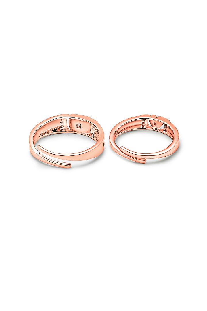 Rose Gold Finish Cubic Zirconia Adjustable Couple Rings (Set of 2) In Sterling Silver by Silberry at Pernia's Pop Up Shop