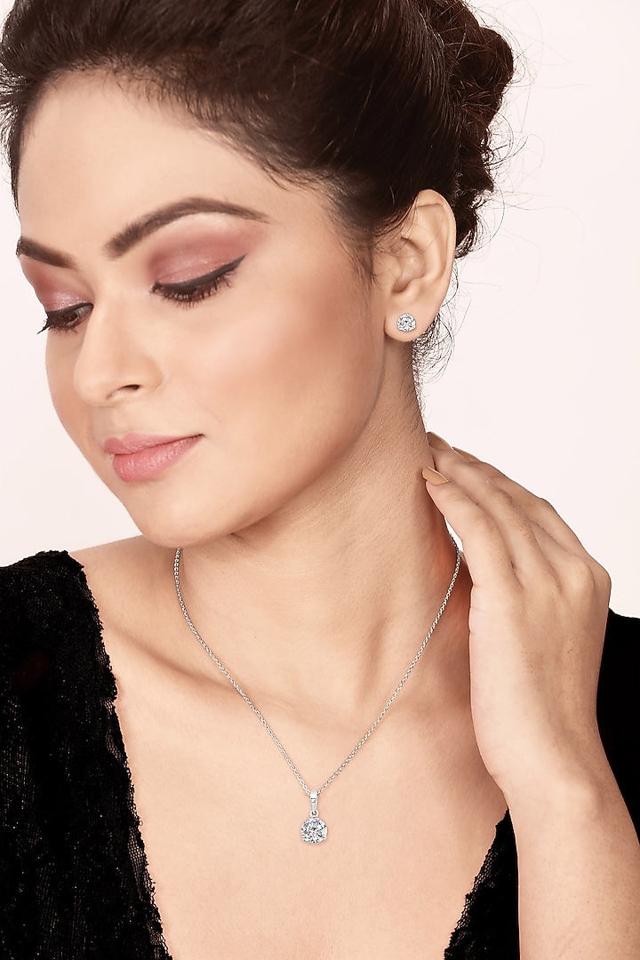 White Finish Cubic Zirconia Pendant Necklace Set In Sterling Silver by Silberry at Pernia's Pop Up Shop