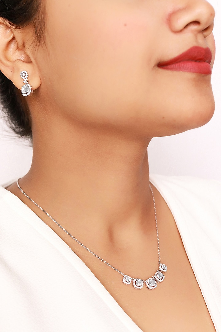 White Finish Crystal & Cubic Zirconia Choker Necklace Set In Sterling Silver by Silberry at Pernia's Pop Up Shop