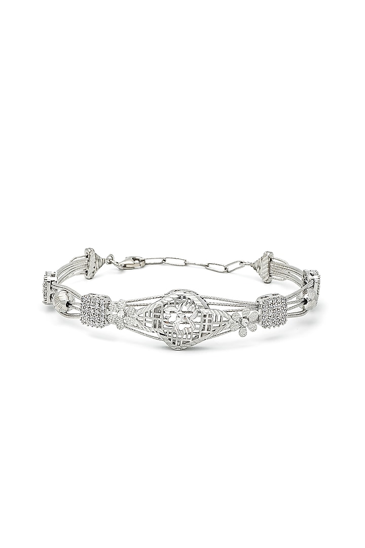 White Rhodium Finish Laser Cut Cubic Zirconia Retro Bracelet In Sterling Silver by Silberry at Pernia's Pop Up Shop