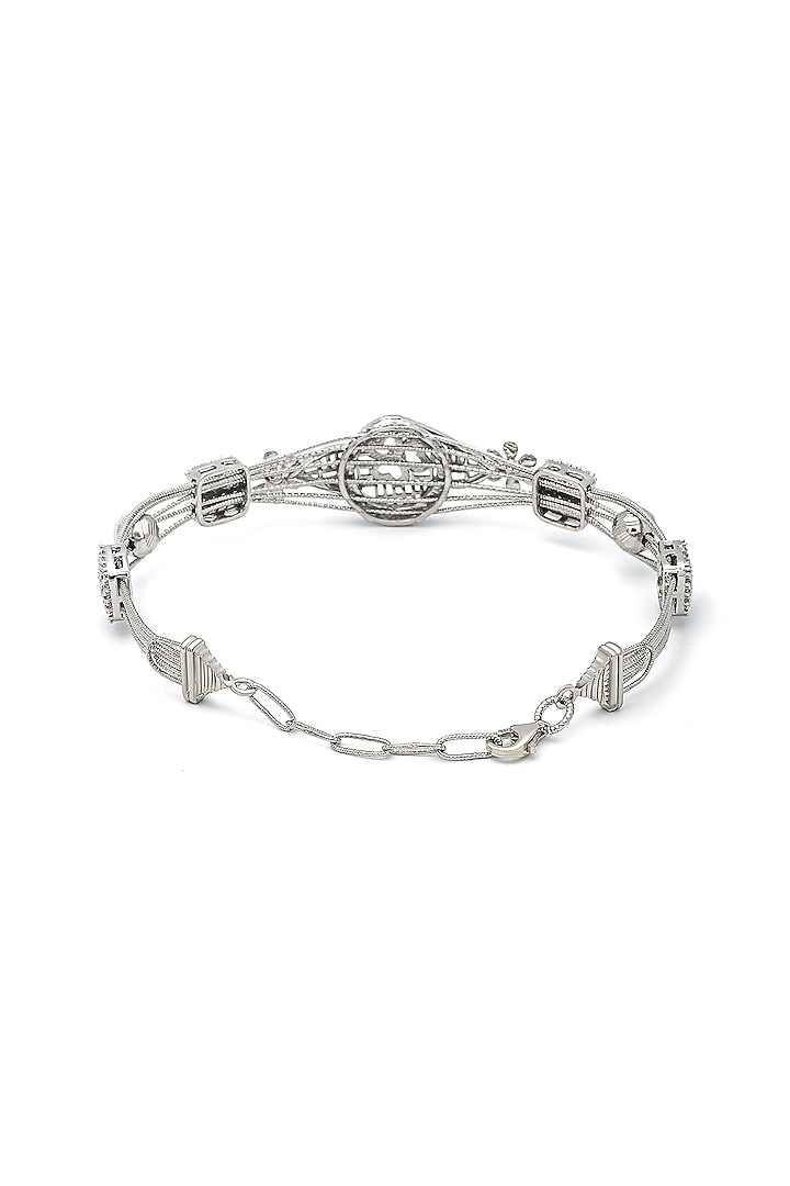 White Rhodium Finish Laser Cut Cubic Zirconia Retro Bracelet In Sterling Silver by Silberry at Pernia's Pop Up Shop