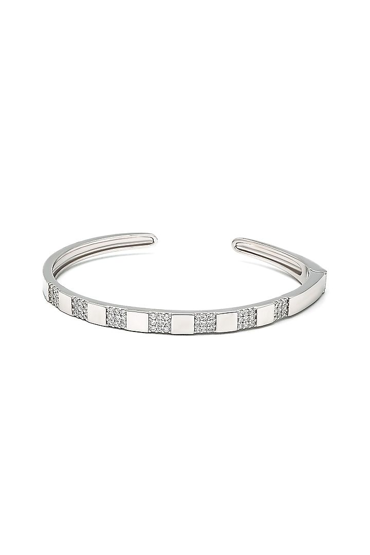 White Rhodium Finish Laser Cut Cubic Zirconia Moonshine Kada In Sterling Silver by Silberry at Pernia's Pop Up Shop