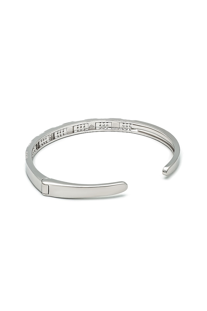 White Rhodium Finish Laser Cut Cubic Zirconia Moonshine Kada In Sterling Silver by Silberry at Pernia's Pop Up Shop