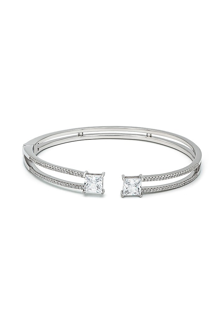 White Rhodium Finish Laser Cut Cubic Zirconia Kada In Sterling Silver by Silberry at Pernia's Pop Up Shop