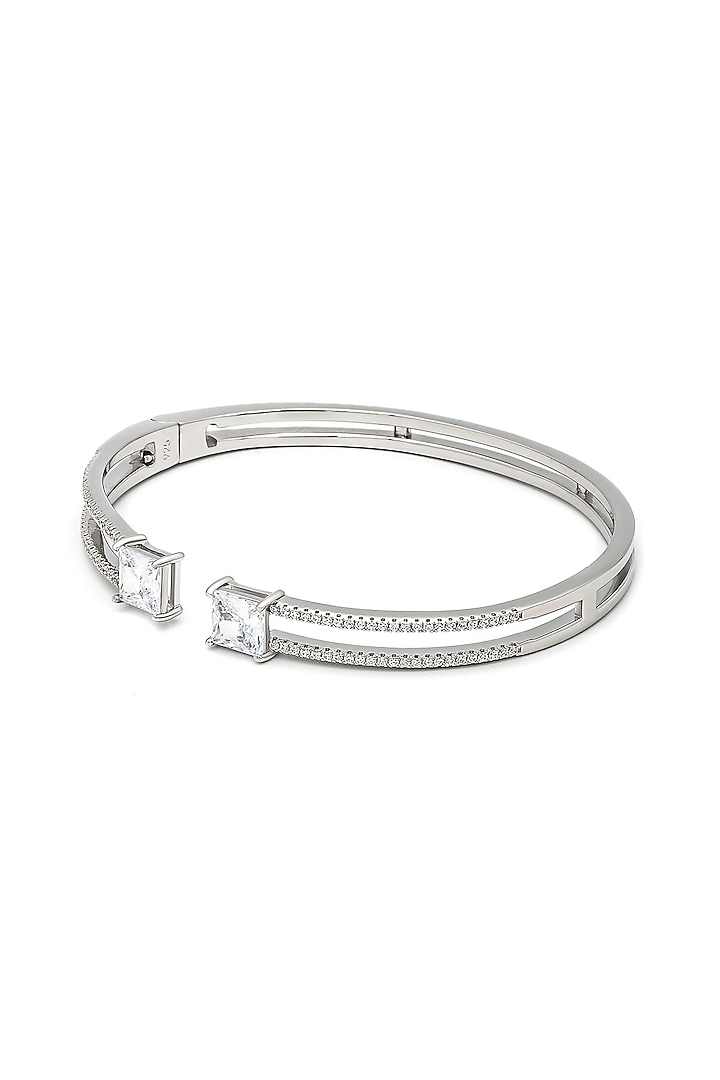 White Rhodium Finish Laser Cut Cubic Zirconia Kada In Sterling Silver by Silberry at Pernia's Pop Up Shop
