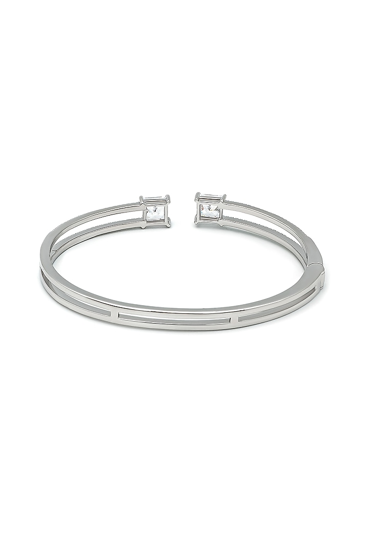 White Rhodium Finish Laser Cut Cubic Zirconia Kada In Sterling Silver by Silberry at Pernia's Pop Up Shop