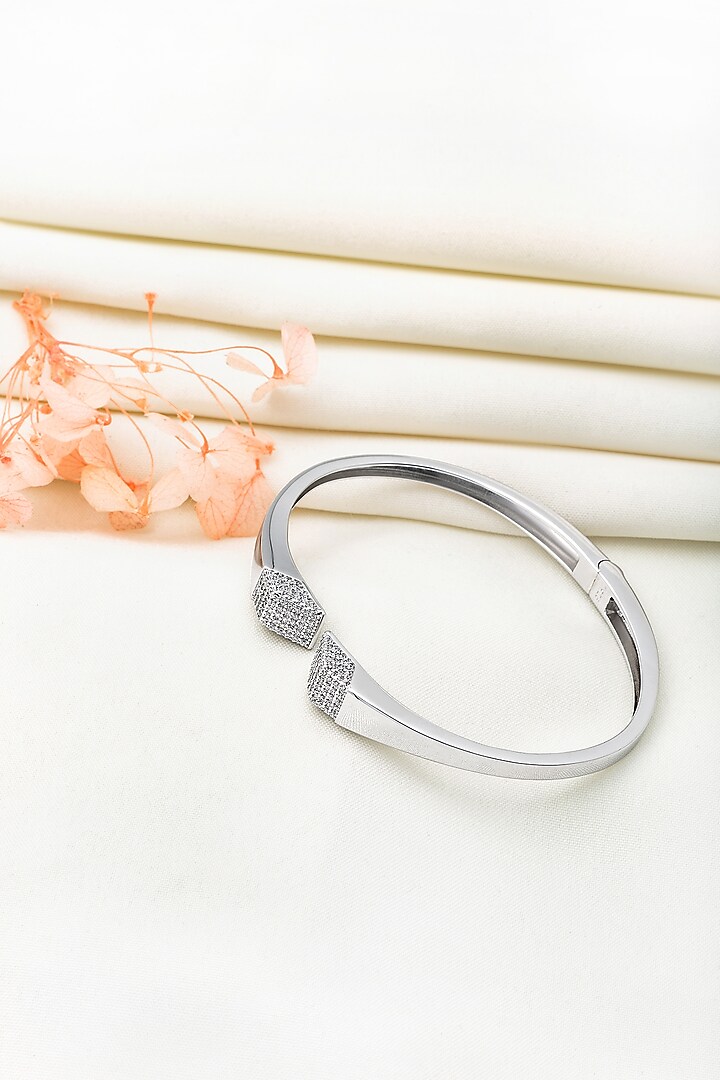 White Rhodium Finish Laser Cut Cubic Zirconia Pristine Kada In Sterling Silver by Silberry at Pernia's Pop Up Shop