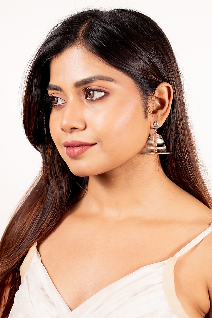 Rose Gold Finish Jhumka Earrings In Sterling Silver by Silberry at Pernia's Pop Up Shop