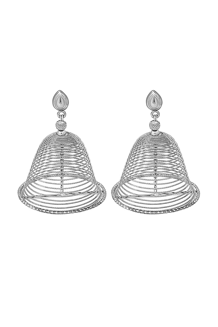 White Rhodium Finish Jhumka Earrings In Sterling Silver by Silberry at Pernia's Pop Up Shop