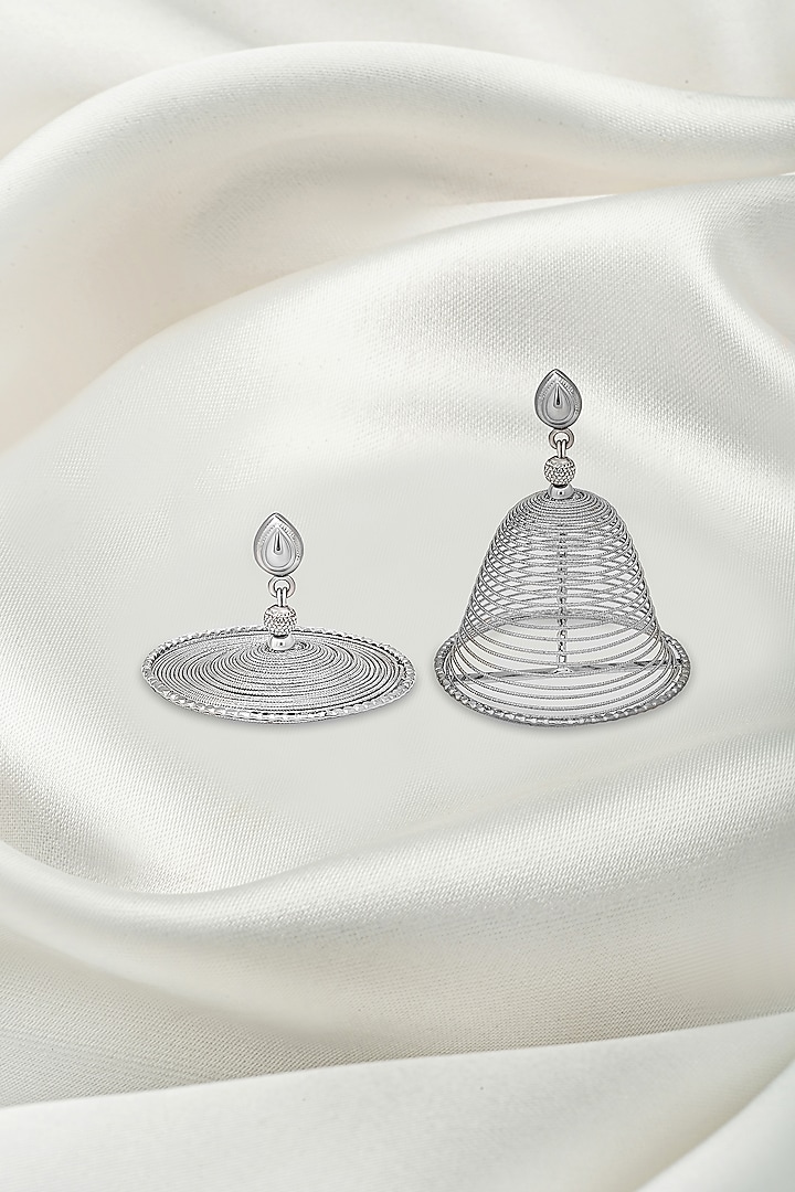 White Rhodium Finish Jhumka Earrings In Sterling Silver by Silberry at Pernia's Pop Up Shop