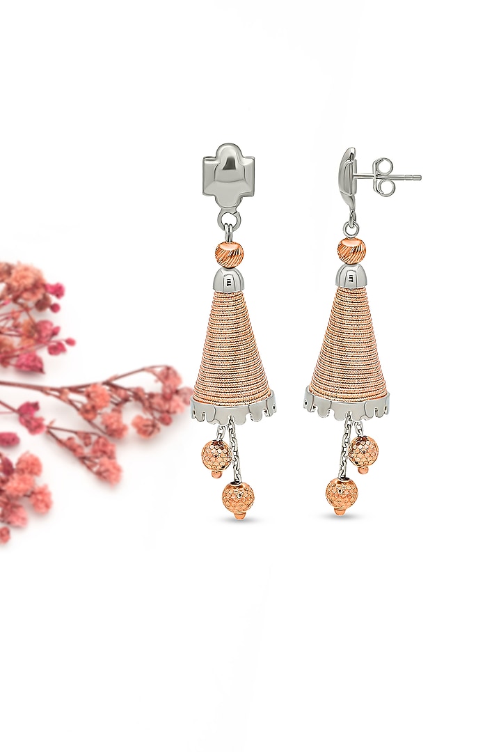Rose Gold Finish Swirl Dangler Earrings In Sterling Silver by Silberry at Pernia's Pop Up Shop