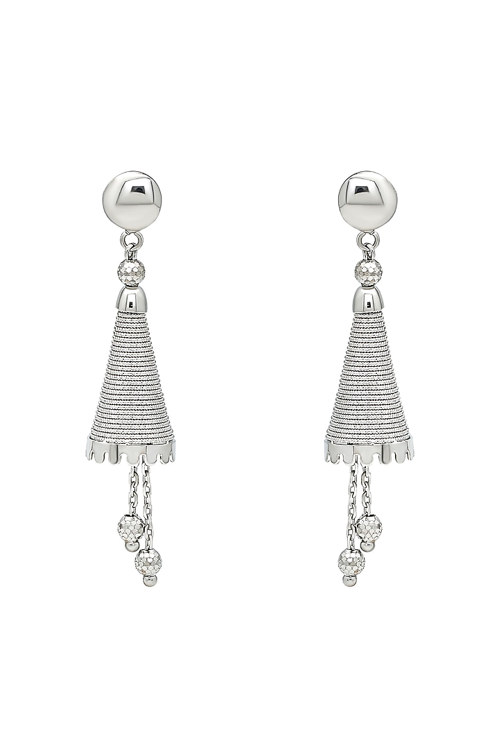 White Rhodium Finish Swirl Dangler Earrings In Sterling Silver by Silberry at Pernia's Pop Up Shop