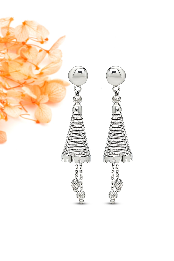 White Rhodium Finish Swirl Dangler Earrings In Sterling Silver by Silberry at Pernia's Pop Up Shop